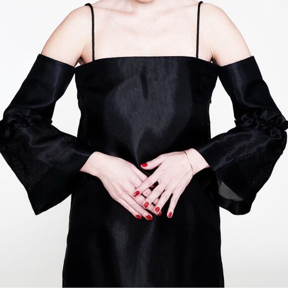 The Row Layered Midi Dress size 2 Black Puff Sleeves Ruffle SS14 RTW - Picture 11 of 16